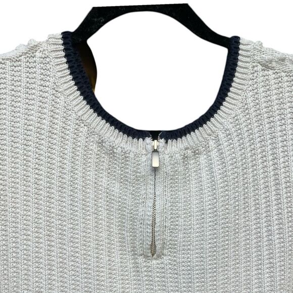 Talbots Sweater Pullover Long Sleeve Chunky Knit Zip Back White&Black trim 3X - Picture 3 of 6